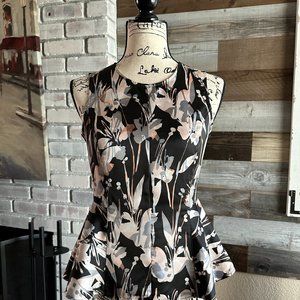 Pink and black floral sleeveless peplum top. XS